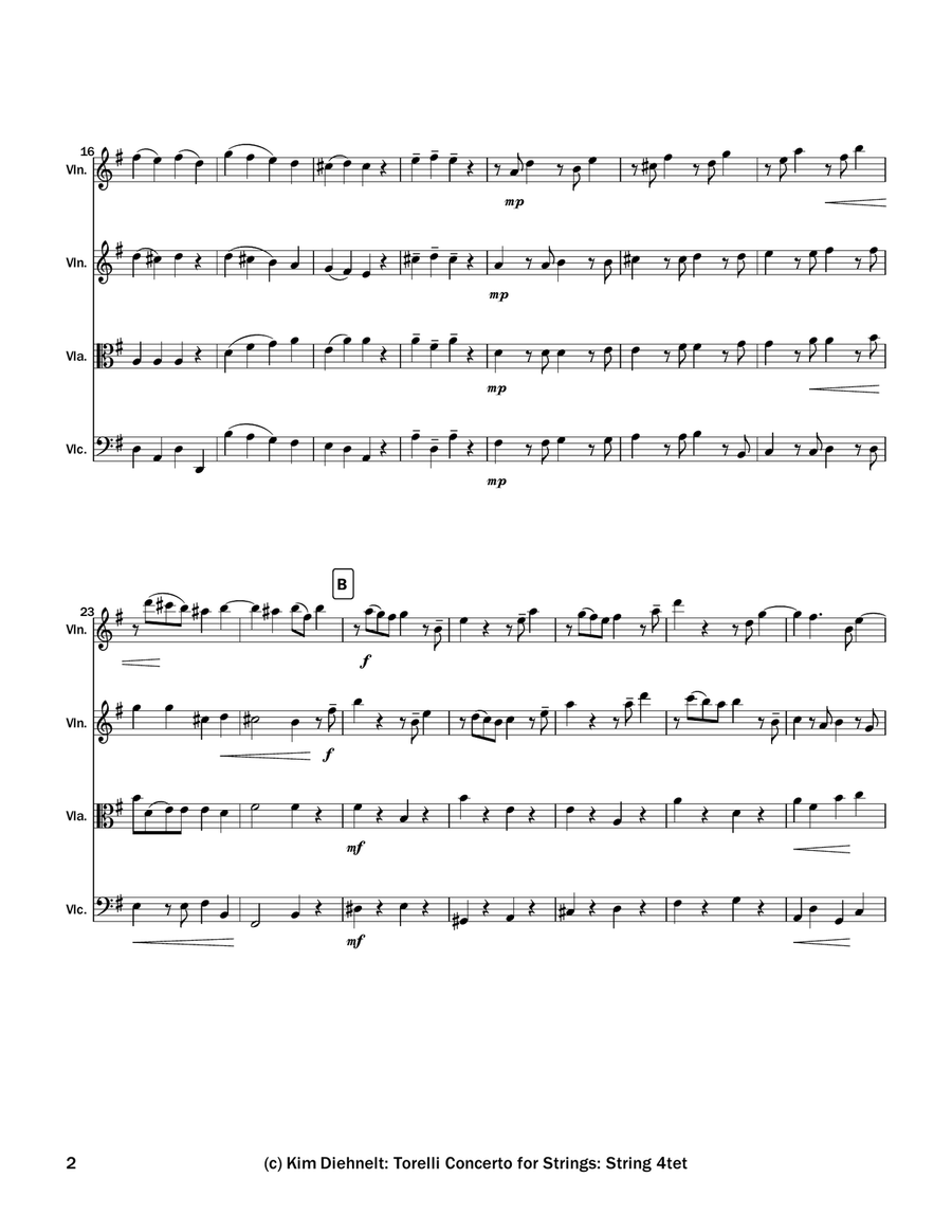 Torelli: Concerto for strings, Op 6, No. 1 - for string quartet String Quartet scores gallery preview page 3