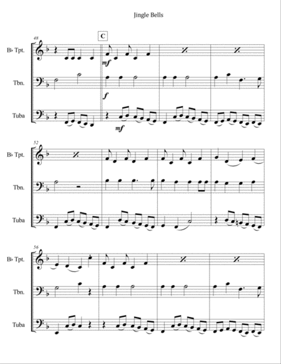 Jingle Bells for Brass Trio (Trumpet, Trombone, Tuba) Brass Trio scores gallery preview page 5