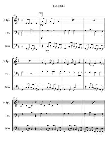 Jingle Bells for Brass Trio (Trumpet, Trombone, Tuba)