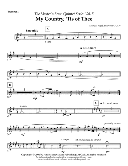 My Country 'Tis Of Thee for Brass Quintet image number null