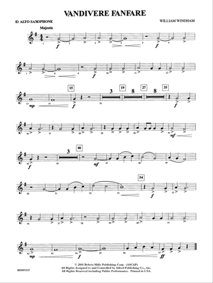 Vandivere Fanfare: E-flat Alto Saxophone Concert Band scores gallery preview page 1