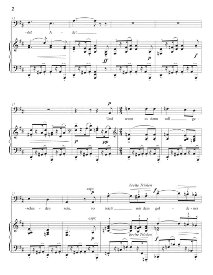 MAHLER: Scheiden und Meiden (transposed to D major, bass clef) Voice scores gallery preview page 3