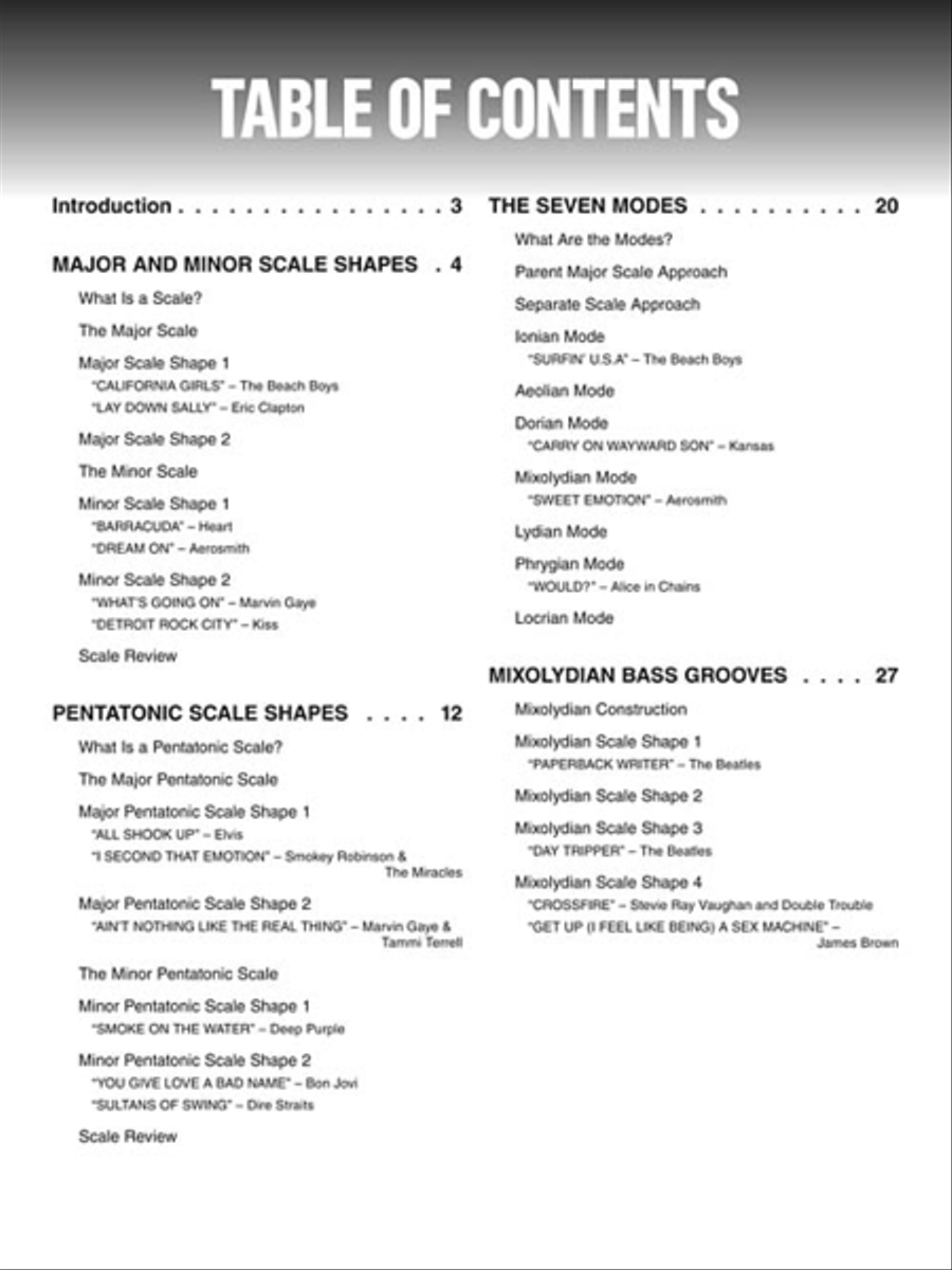 Scales & Modes for Bass – At a Glance Bass Guitar Tablature scores gallery preview page 3