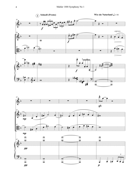 Mahler 1888 Symphony No 1 1st Movement Themes Mixed Quartet Score and Parts