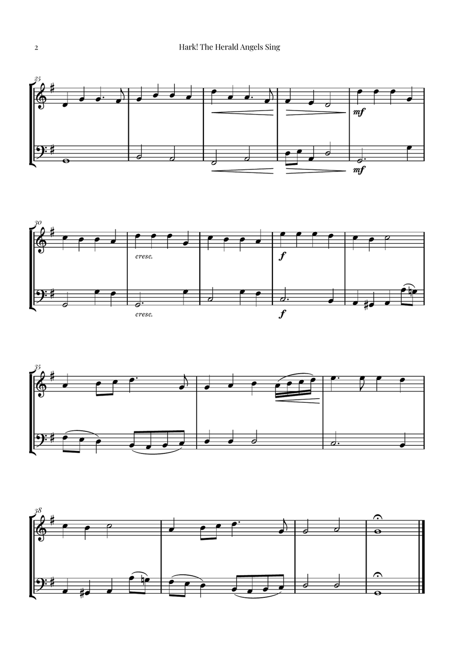 Hark! The Herald Angels Sing Duet Arrangement | Christmas Carol Sheet Music String Duet scores gallery preview page 2