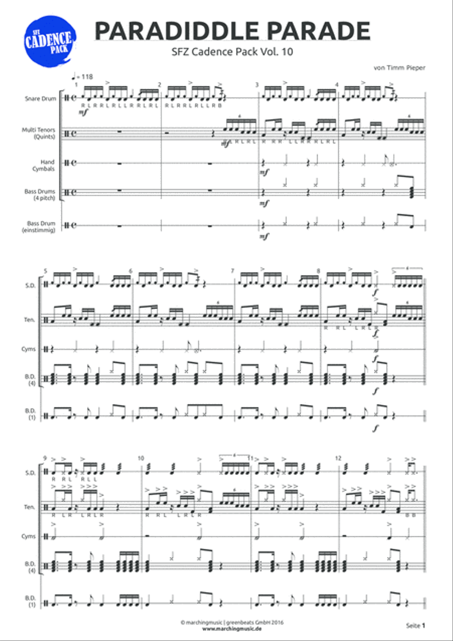 PARADIDDLE PARADE Street Cadence Drum Set scores gallery preview page 2