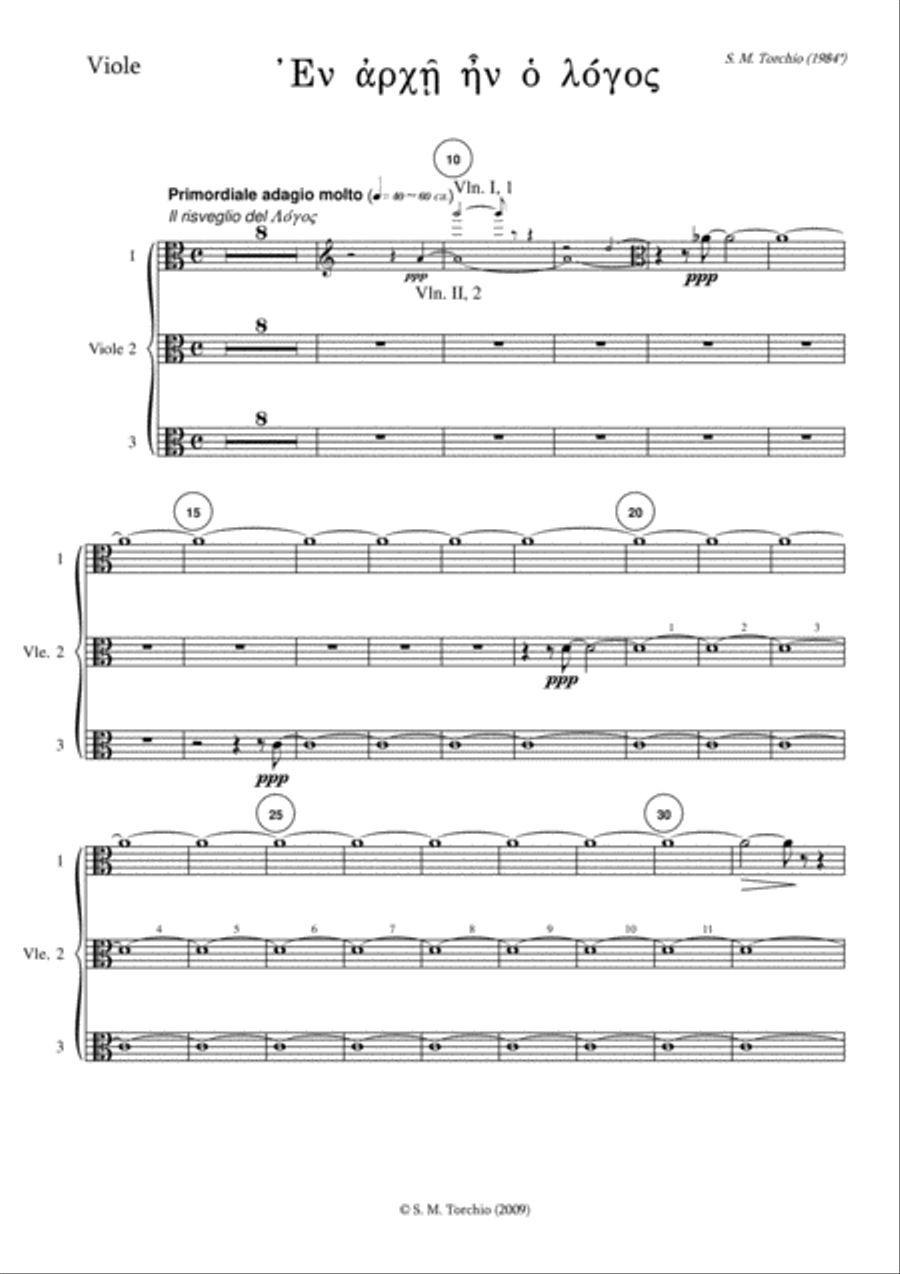 Stefano Maria Torchio: En Archè en o Logos - Viola part Chamber Orchestra scores gallery preview page 1