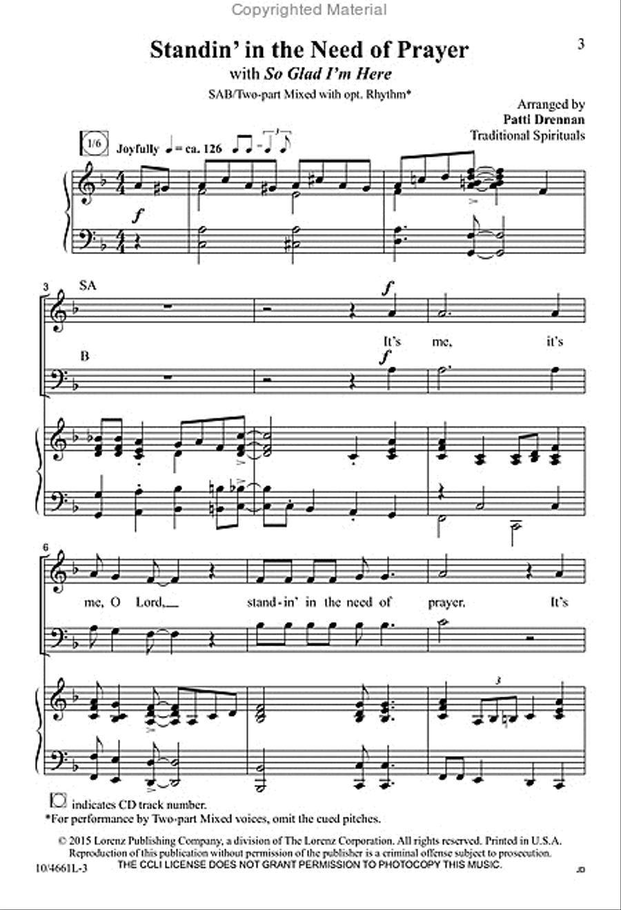 Standin' in the Need of Prayer 3-Part scores gallery preview page 2