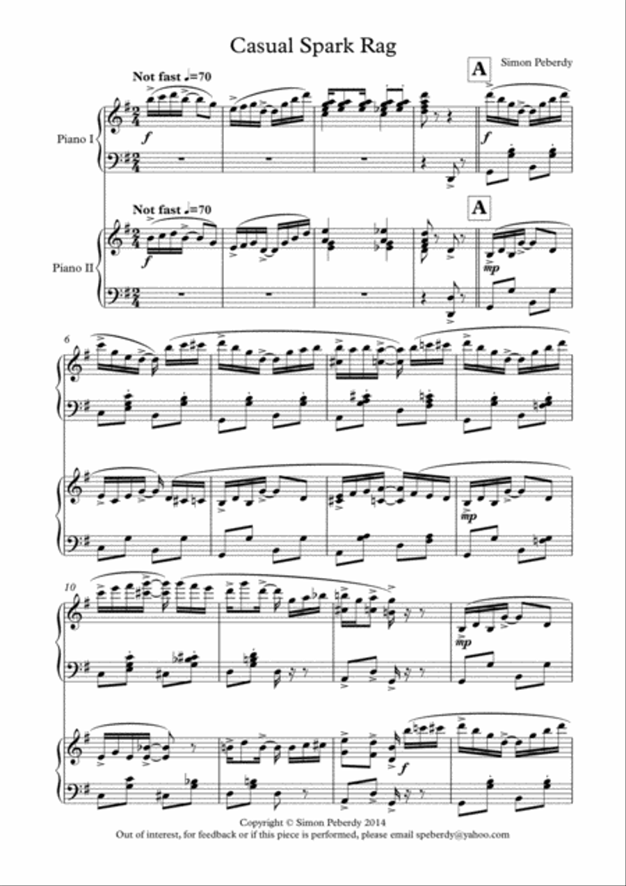 Casual Spark Rag, for 2 Pianos, 4 hands by Simon Peberdy 2 Pianos, 4-Hands scores gallery preview page 2