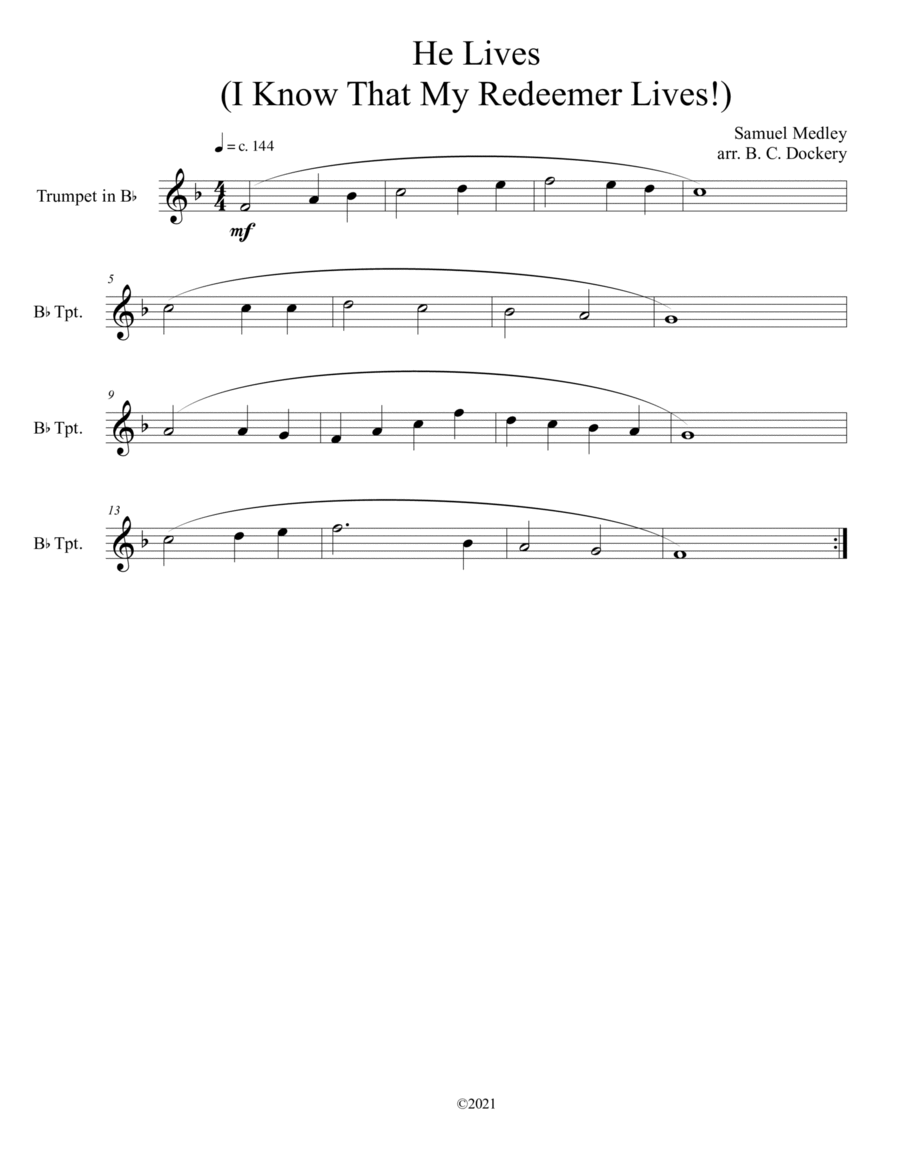 He Lives (I Know That My Redeemer Lives) for solo trumpet Trumpet Solo scores gallery preview page 1