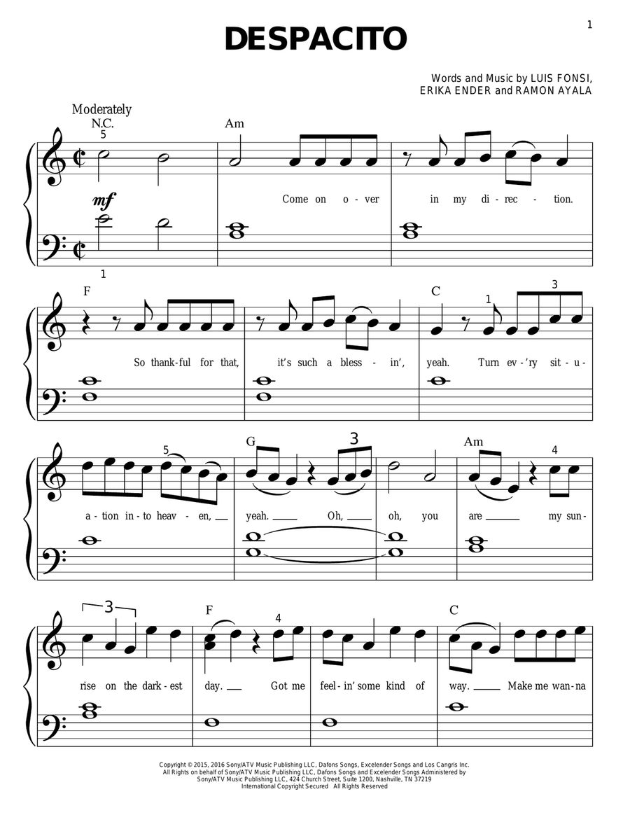 Despacito Easy Piano scores gallery preview page 1