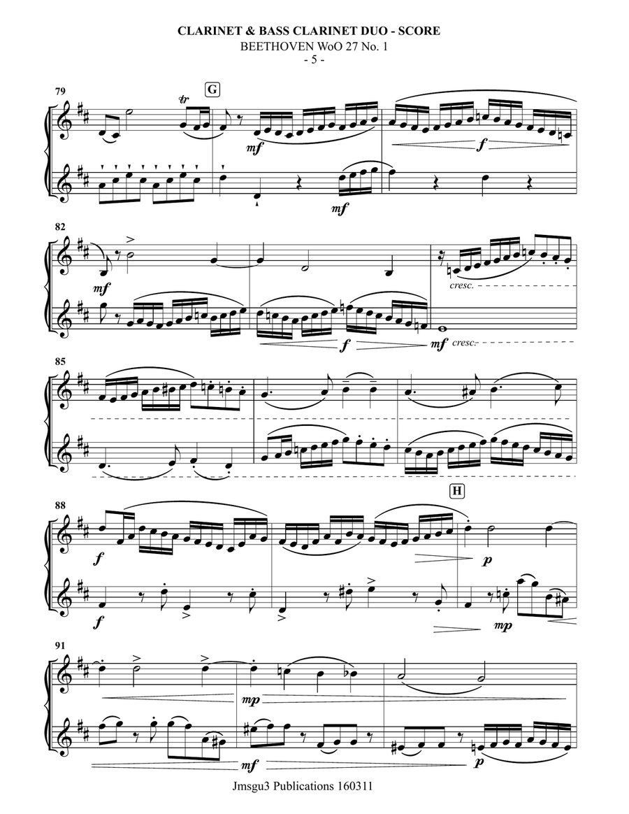 Beethoven: Duet WoO 27 No. 1 for Clarinet & Bass Clarinet Clarinet Duet scores gallery preview page 5