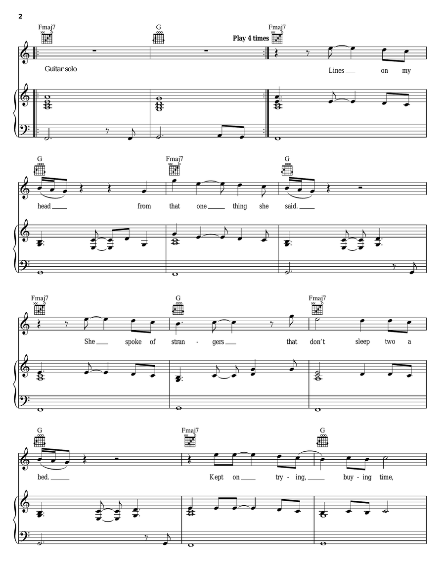 Lines On My Face Piano, Vocal, Guitar scores gallery preview page 2
