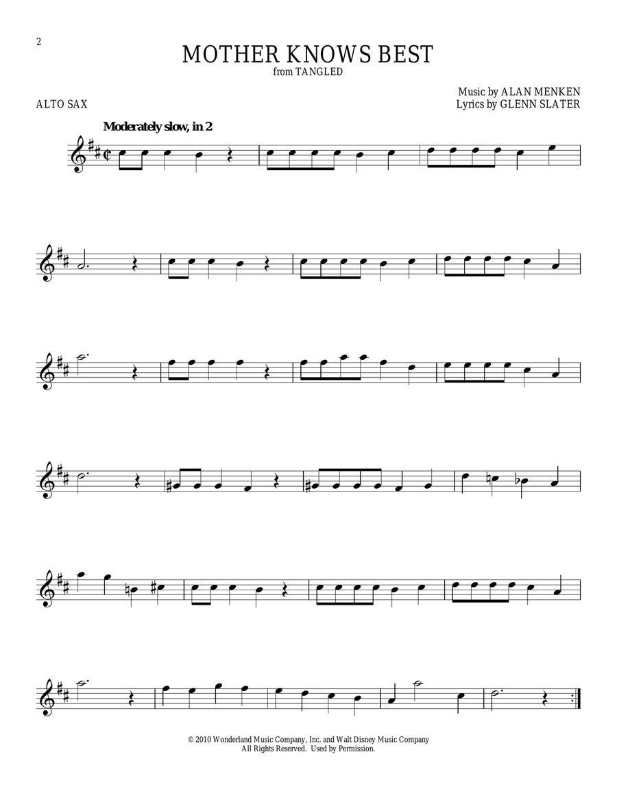 Mother Knows Best (from Disney's Tangled) Alto Saxophone scores gallery preview page 1