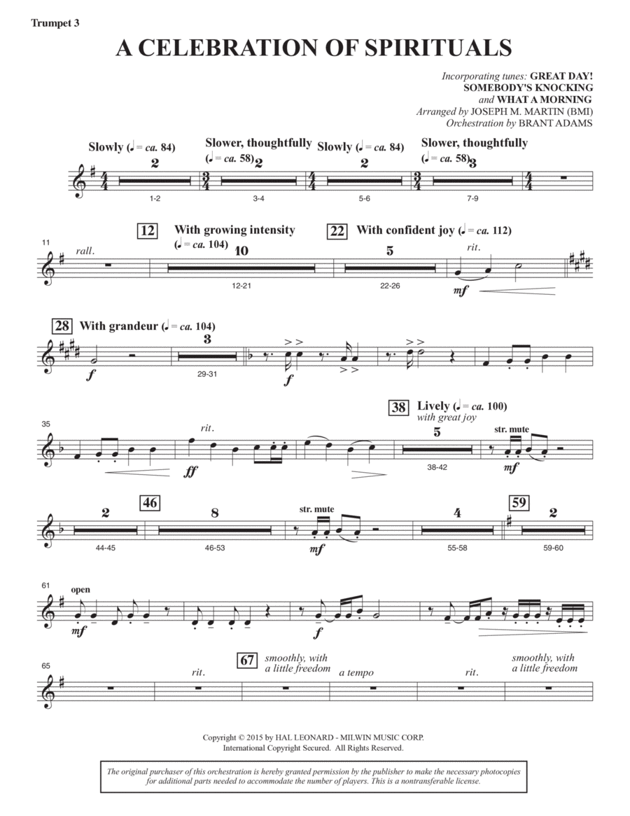 A Celebration of Spirituals - Bb Trumpet 3 Choir scores gallery preview page 1