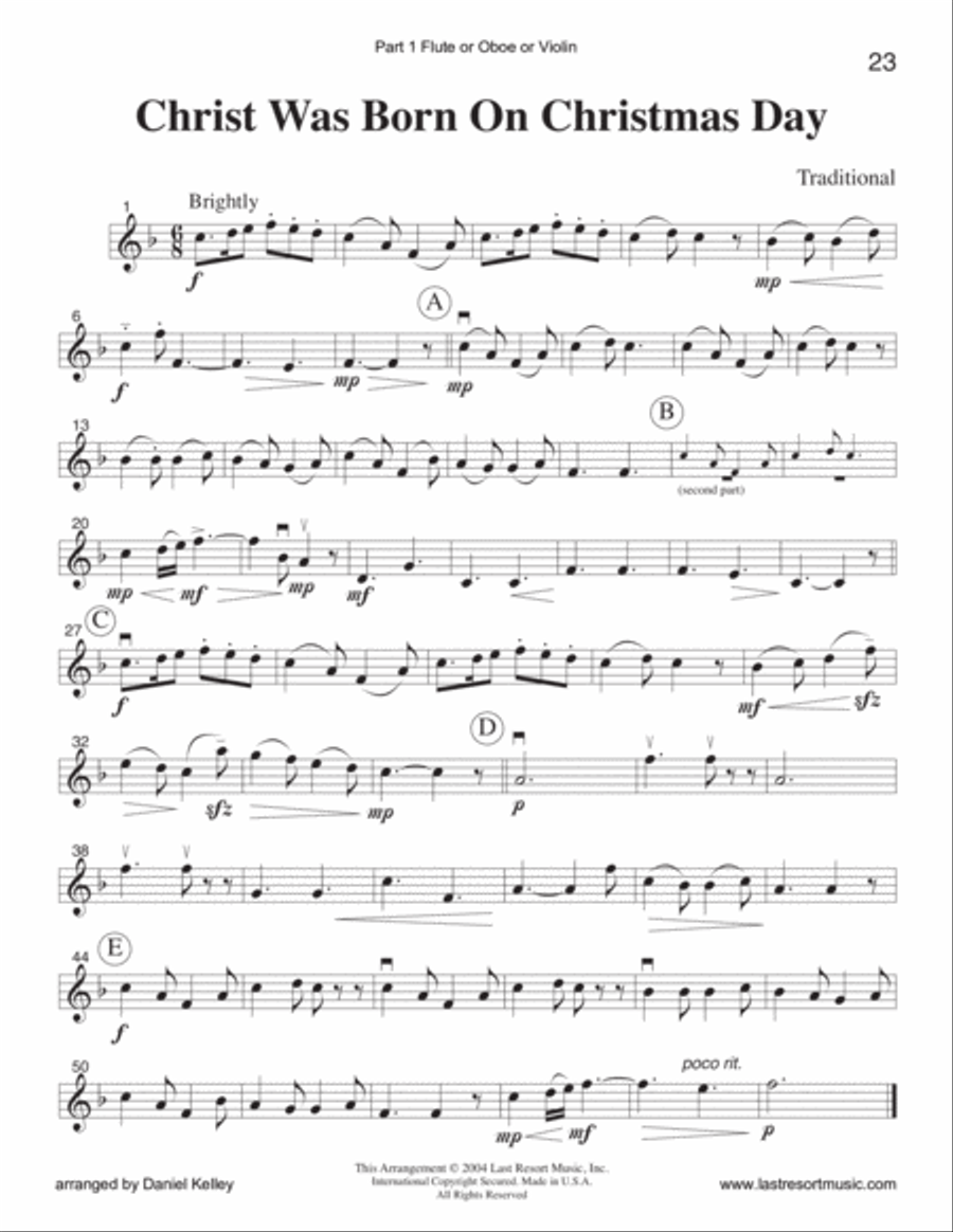 Christ Was Born On Christmas Day for String or Piano Trio (or Wind Trio or Mixed Trio) Large Ensemble scores gallery preview page 3