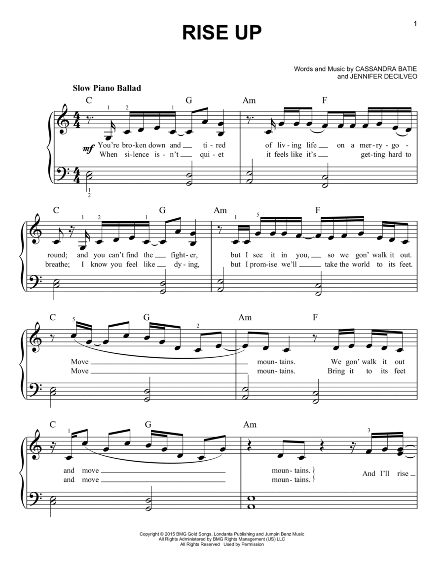 Rise Up Easy Piano scores gallery preview page 1