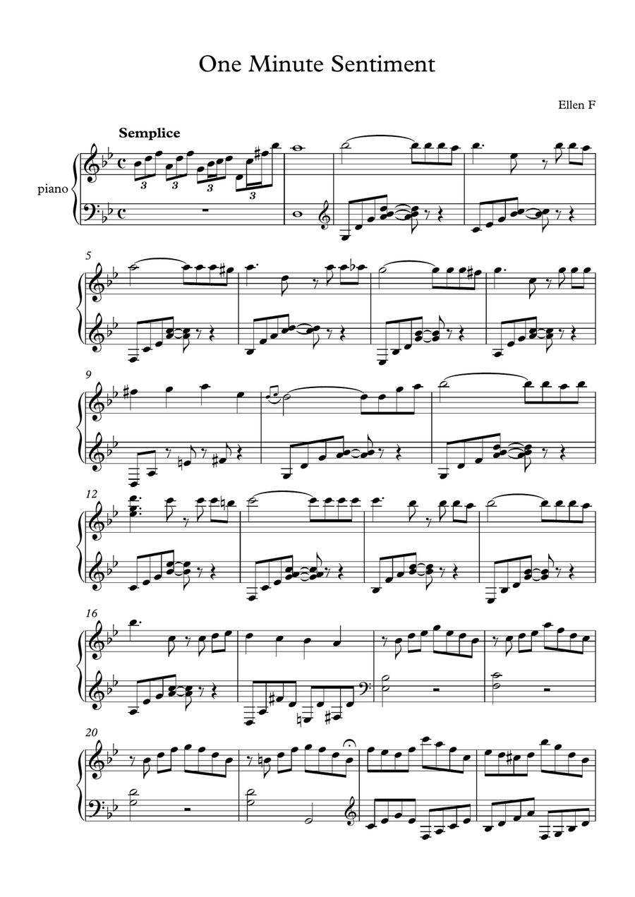 One Minute Sentiment Piano Solo scores gallery preview page 1