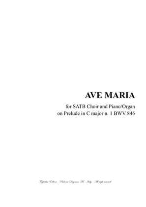 Book cover for AVE MARIA - Tagliabue - for SATB Choir and Piano/Organ on Prelude in C major n. 1 BWV 846