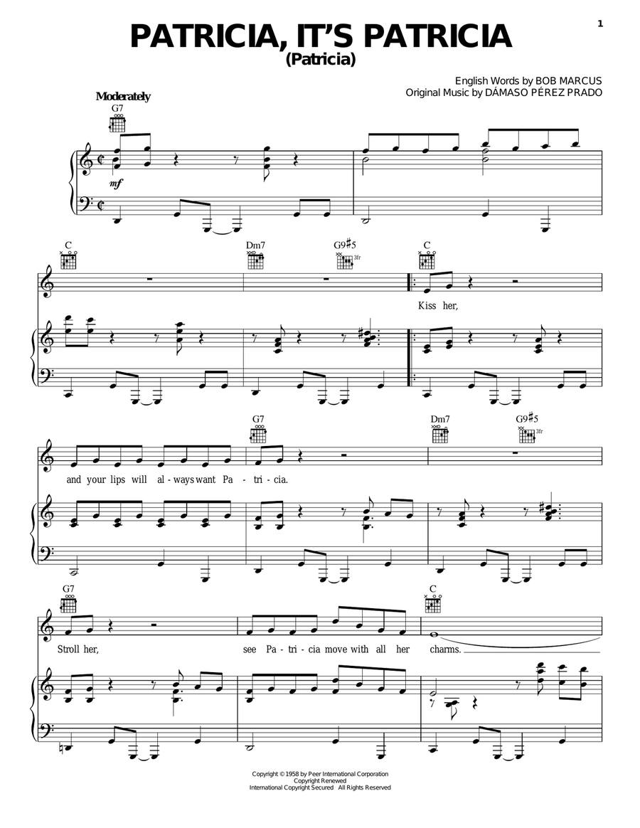 Patricia, It's Patricia (Patricia) Piano, Vocal, Guitar scores gallery preview page 1