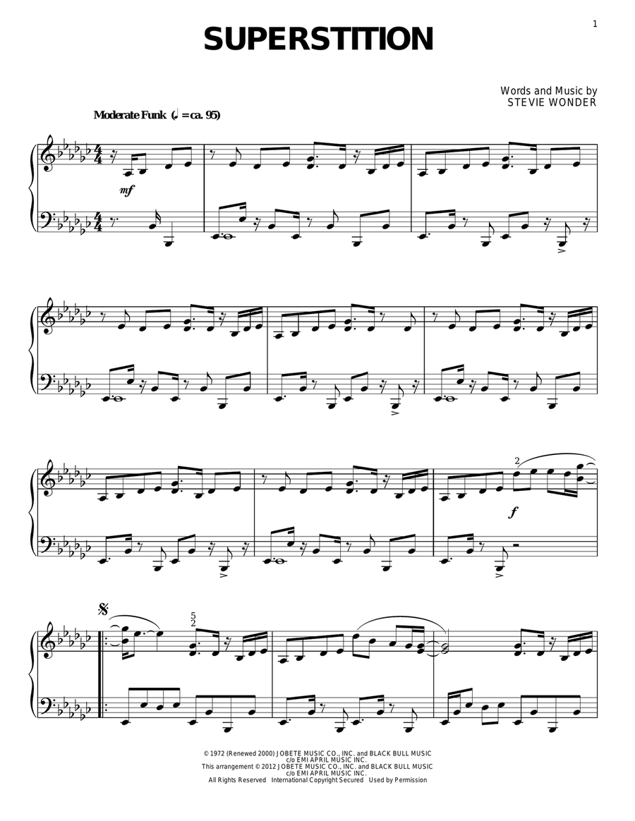 Superstition Piano Solo scores gallery preview page 1