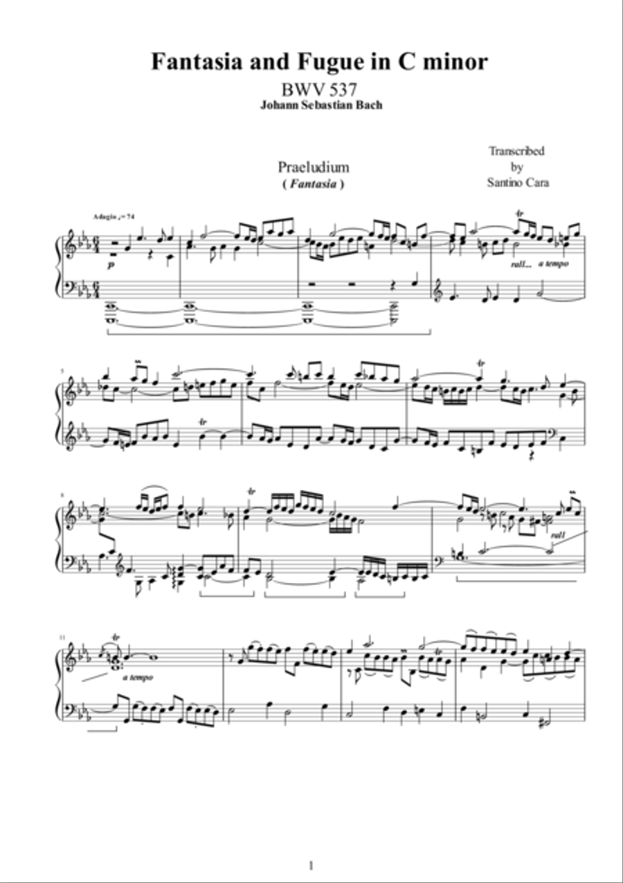 Fantasia and Fugue in C minor BWV 537 Piano Solo scores gallery preview page 1