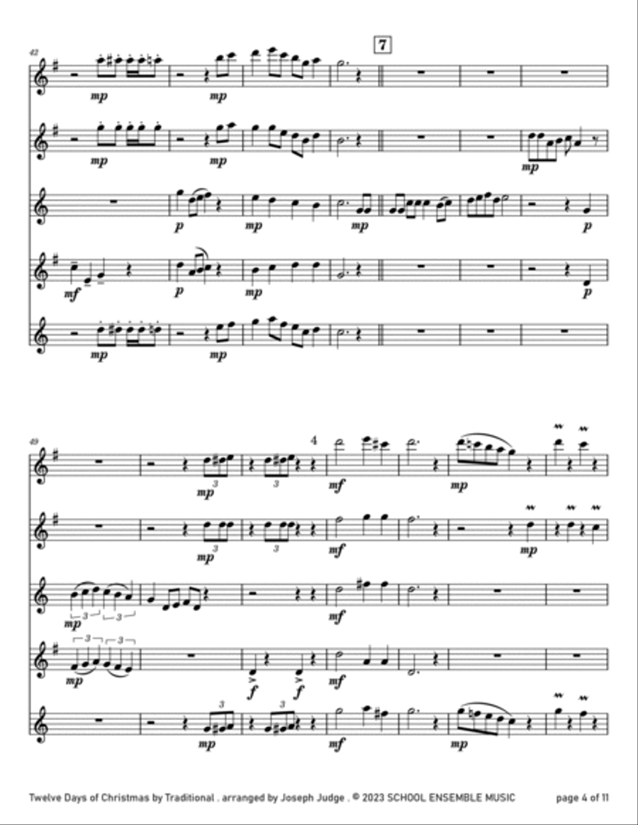 Twelve Days Of Christmas for Saxophone Quartet in Schools Saxophone Quartet scores gallery preview page 4