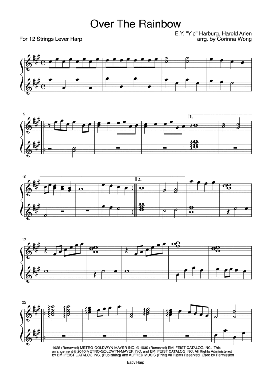 Over The Rainbow by Judy Garland Harp - Digital Sheet Music