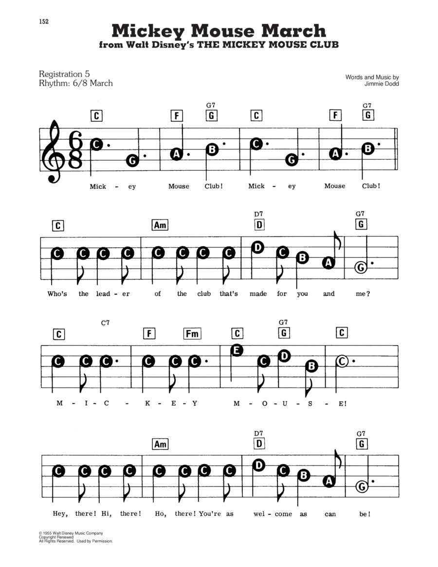 Mickey Mouse March (from The Mickey Mouse Club) Electronic Keyboard scores gallery preview page 1
