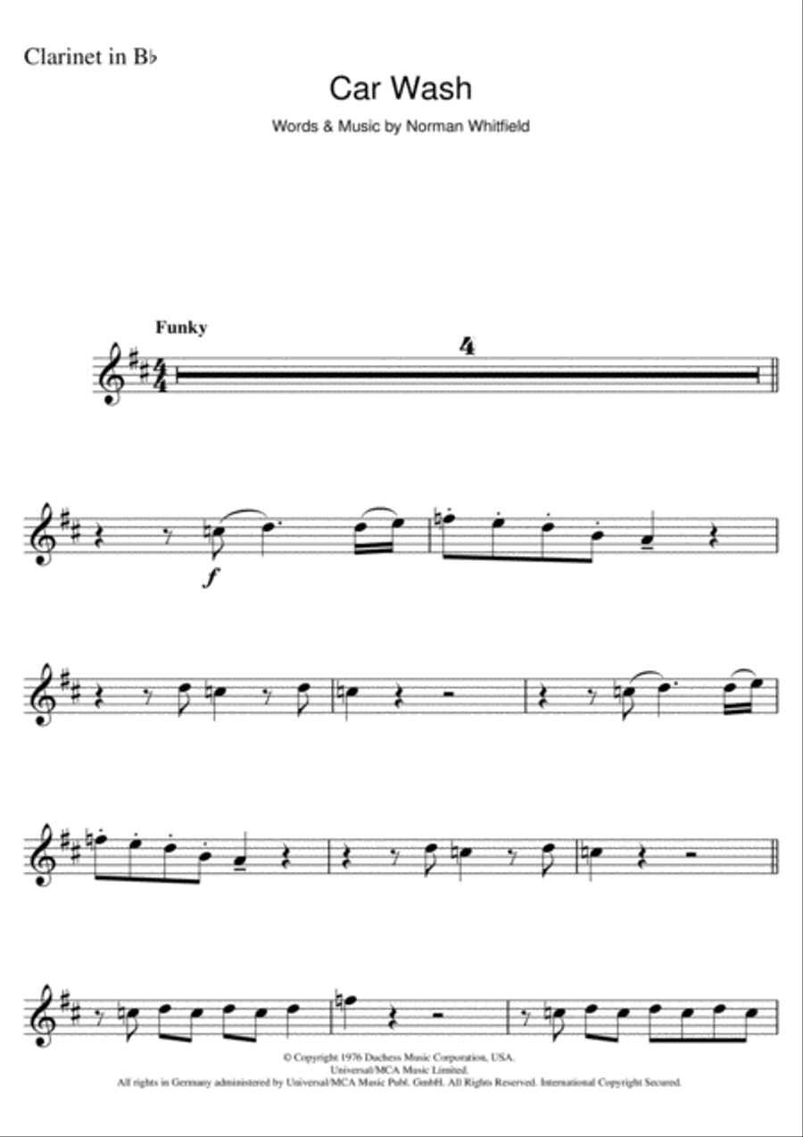 Car Wash Car Wash Clarinet Solo scores gallery preview page 1