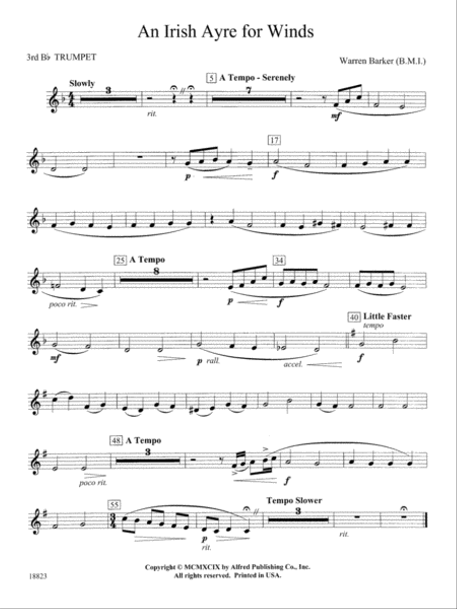 Irish Ayre for Winds: 3rd B-flat Trumpet Concert Band scores gallery preview page 1
