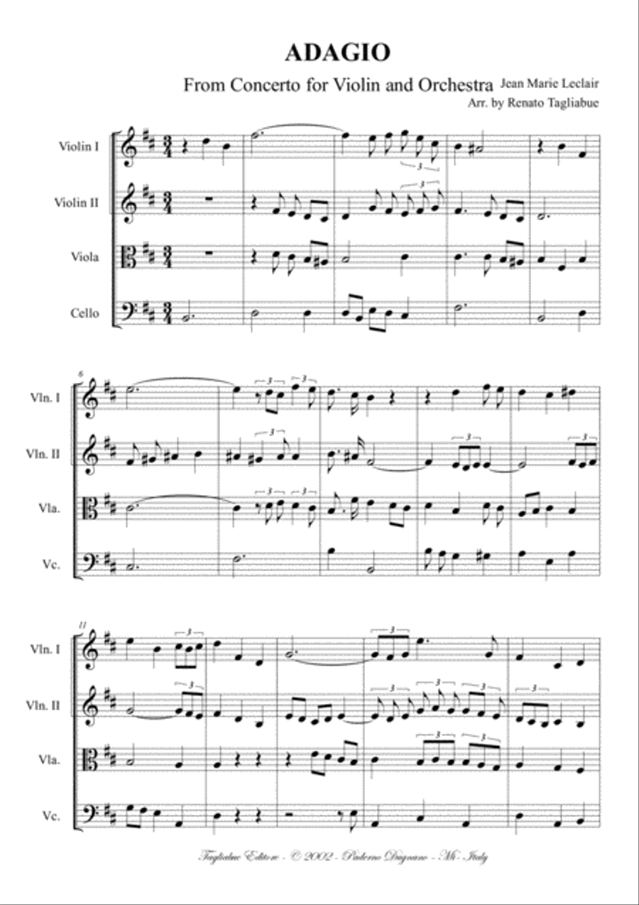ADAGIO - J.M. Leclair - Arr. for String quartet - With parts ADAGIO - J.M. Leclair - Arr. for String quartet - With parts String Quartet scores gallery preview page 2