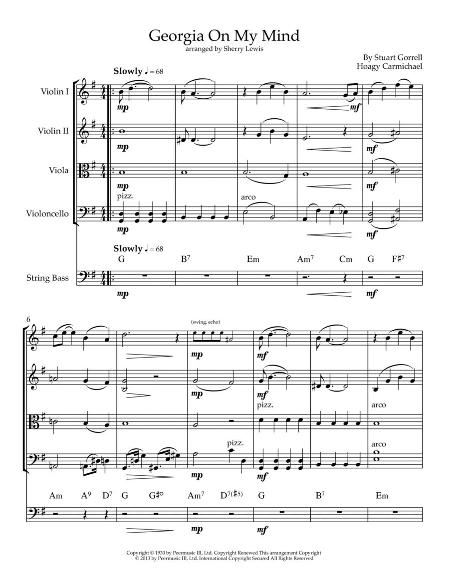 Georgia On My Mind String Quintet scores gallery preview page 1