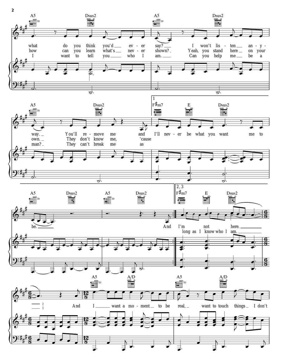 I'm Still Here (Jim's Theme) Piano, Vocal, Guitar scores gallery preview page 2