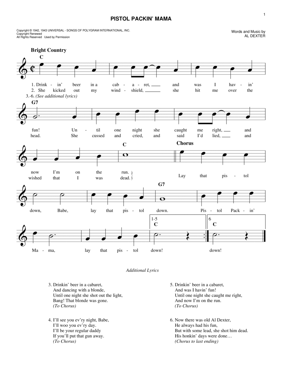Pistol Packin' Mama Pistol Packin' Mama Piano scores gallery preview page 1