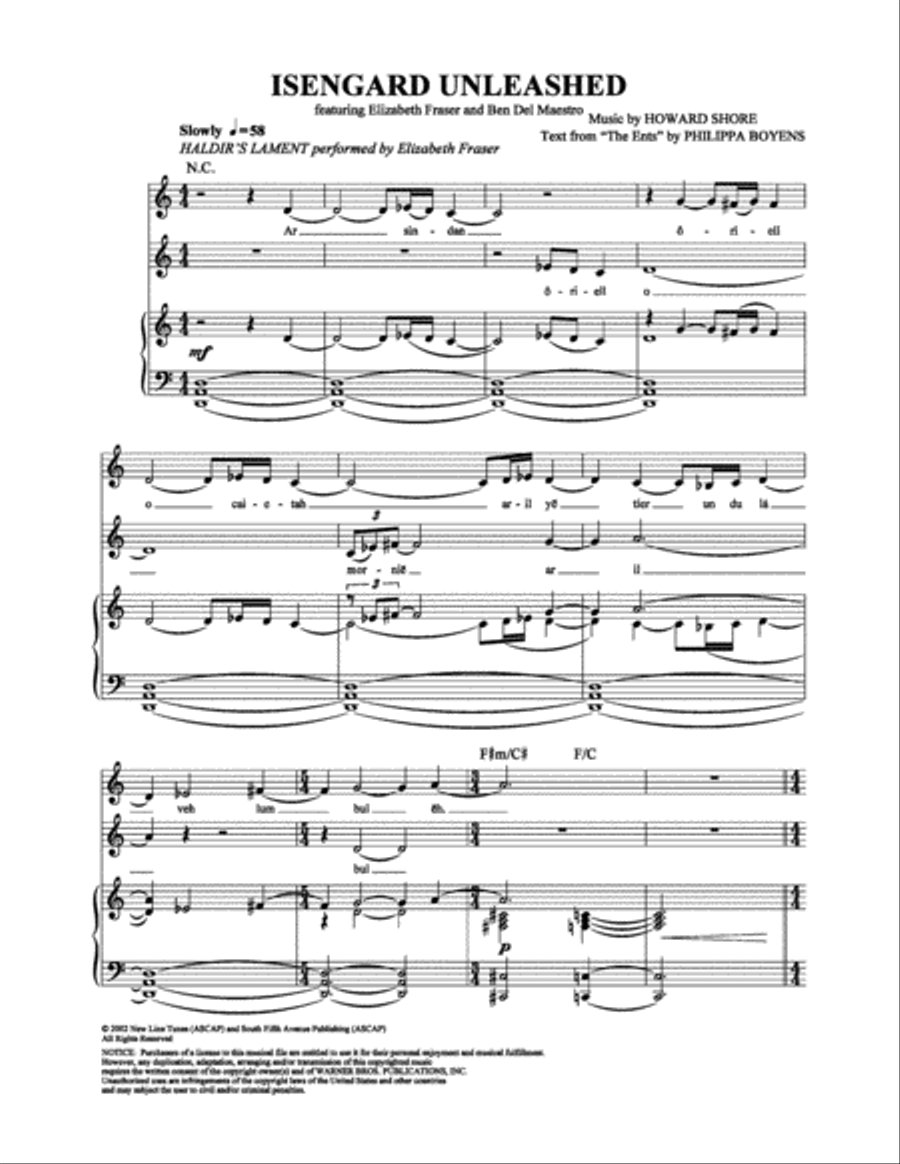 Isengard Unleashed Piano, Vocal, Guitar scores gallery preview page 1
