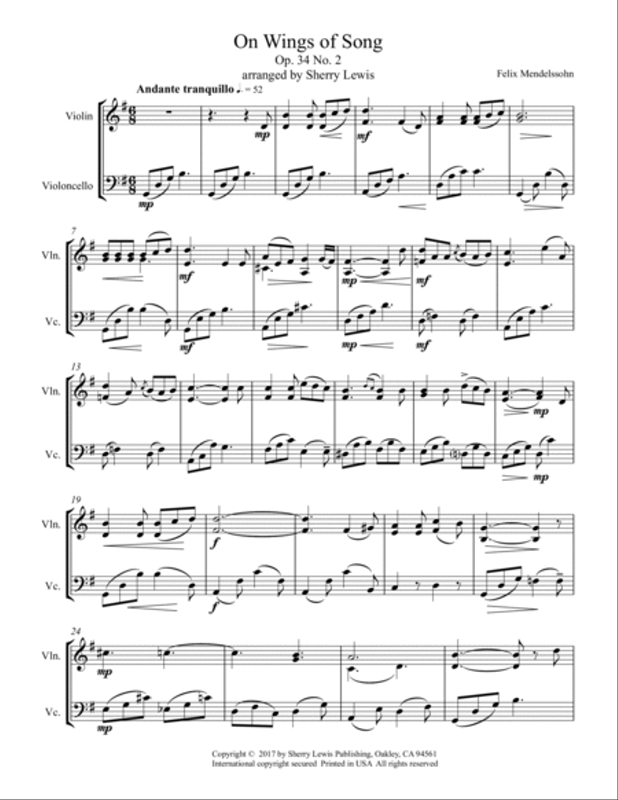 ON WINGS OF SONG - String Duo, Intermediate Level for violin and cello String Duet scores gallery preview page 4