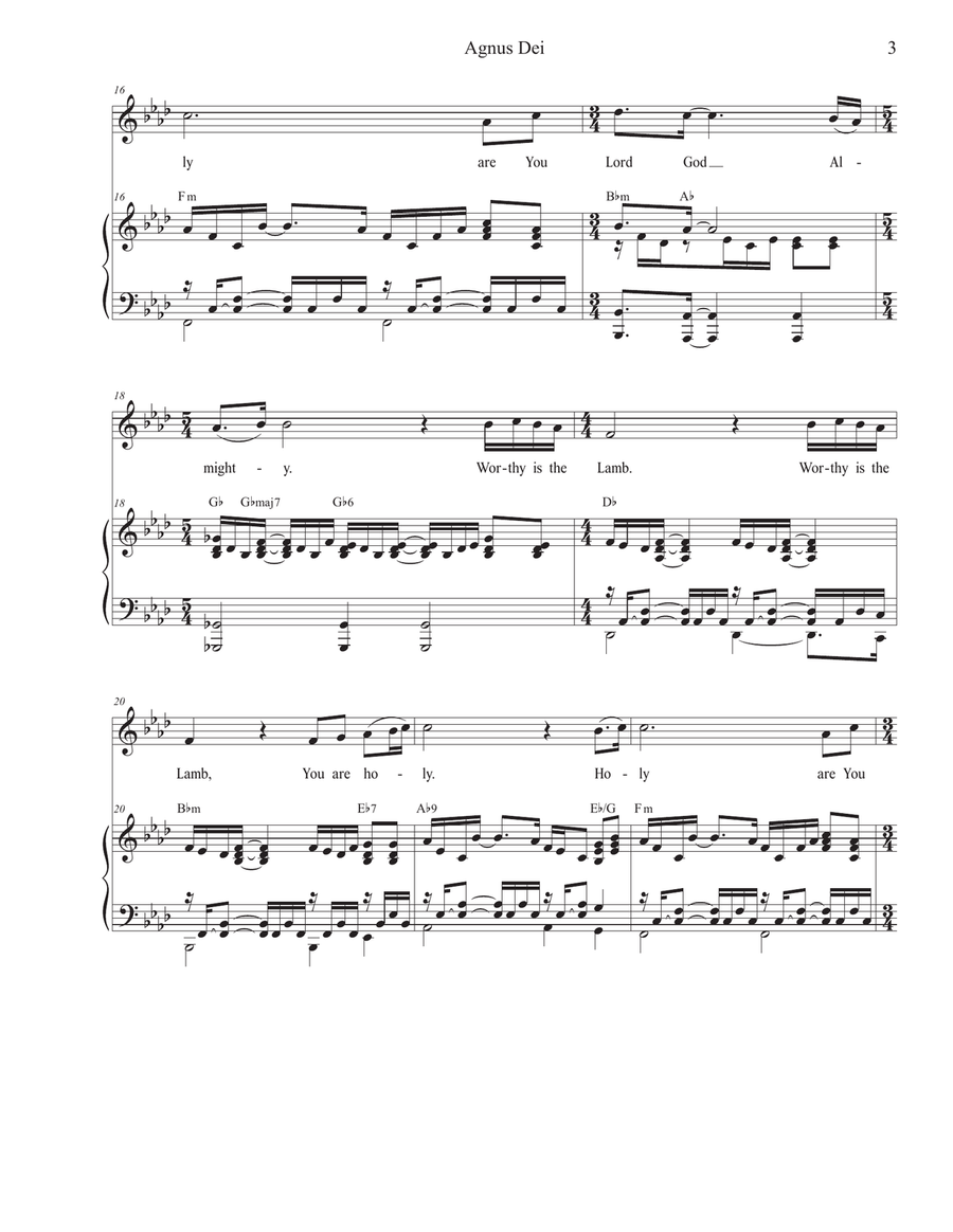 Medley: Agnus Dei with How Great Thou Art Piano, Vocal scores gallery preview page 3