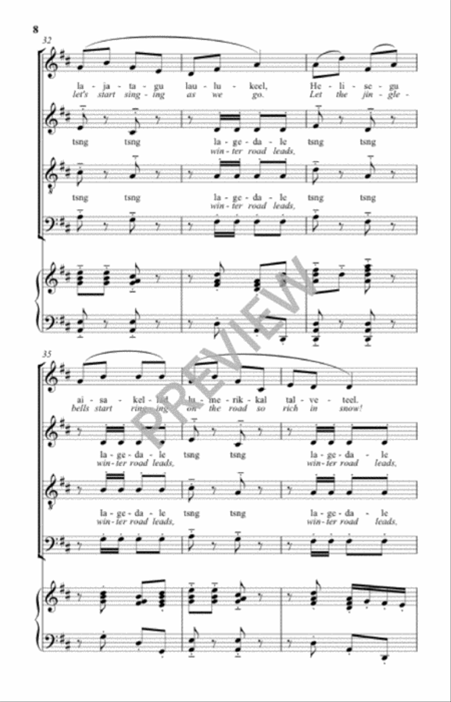 Ule Lume Lagedale (Over Snowy Winter Roads) 4-Part scores gallery preview page 7