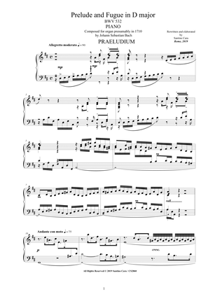 Book cover for Bach - Prelude and Fugue in D major BWV 532 for Piano