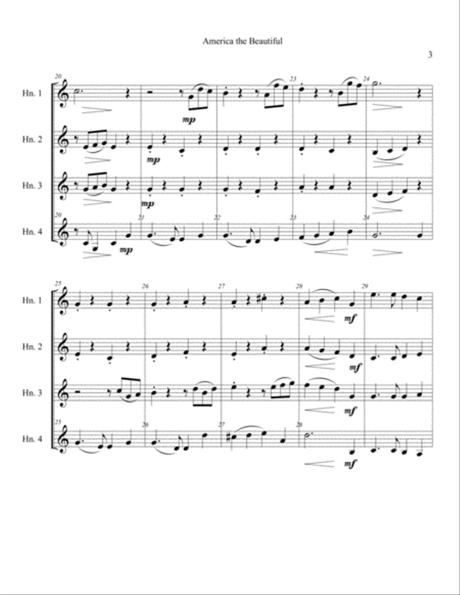 America the Beautiful for French Horn Quartet French Horn Quartet scores gallery preview page 5