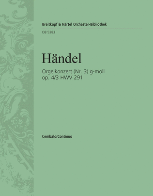 Book cover for Organ Concerto (No. 3) in G minor Op. 4/3 HWV 291