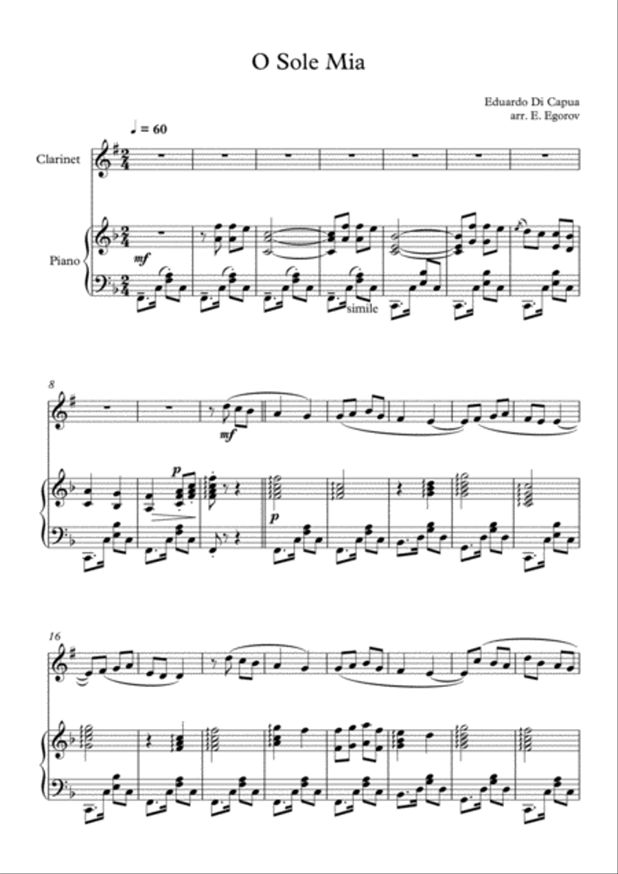 O Sole Mio, Eduardo Di Capua, For Clarinet & Piano Clarinet Solo scores gallery preview page 2