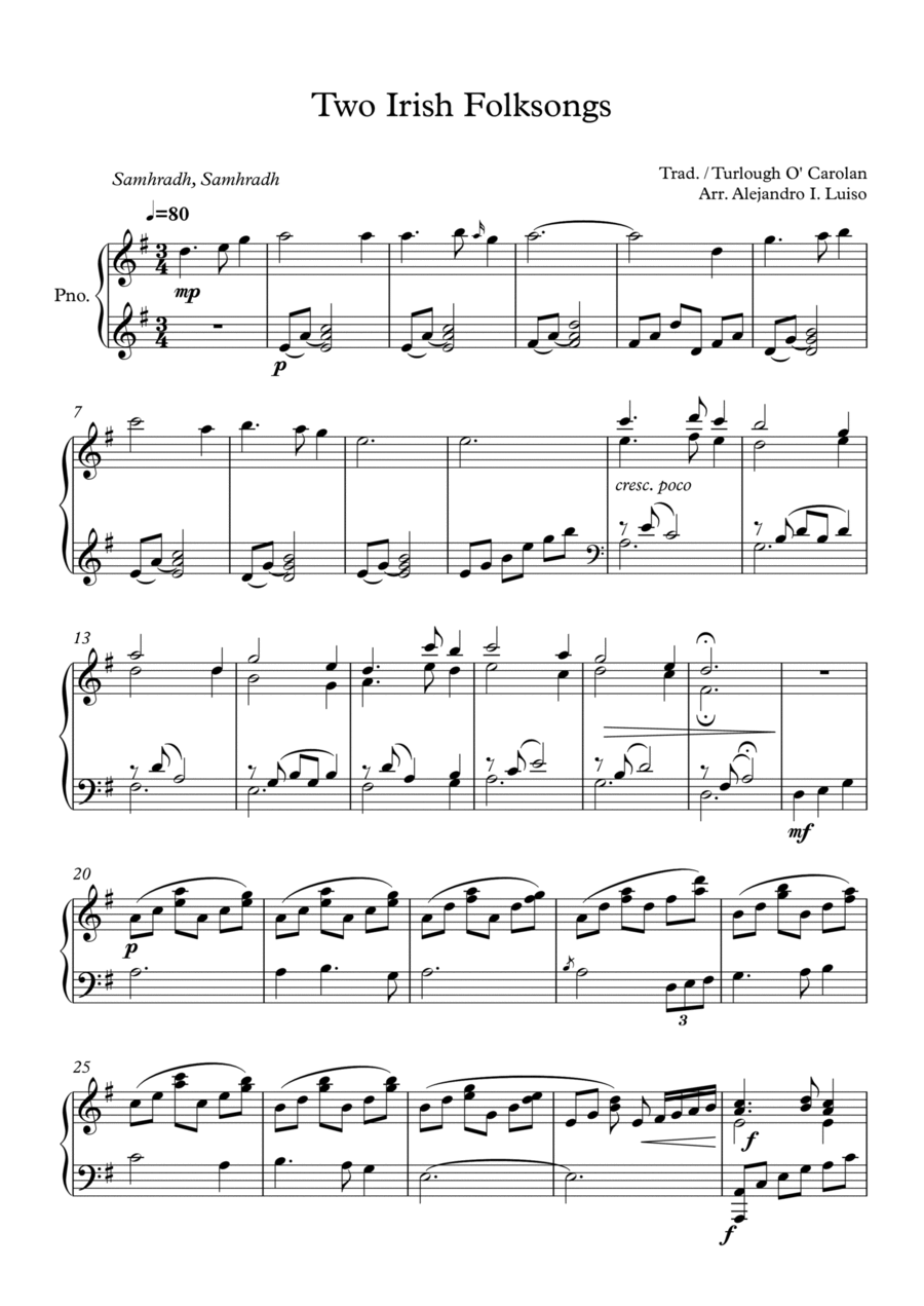 Two Irish Folksongs Piano Solo scores gallery preview page 1