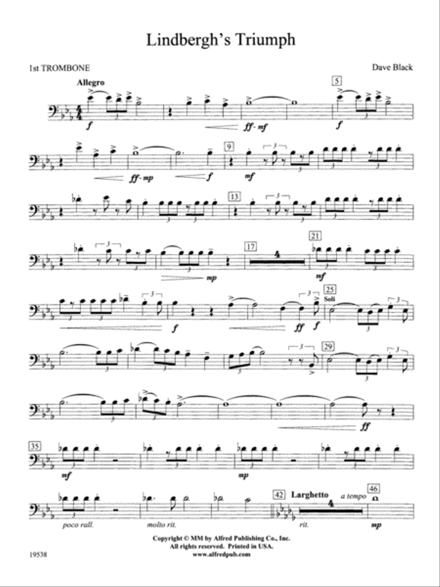 Lindbergh's Triumph: 1st Trombone Concert Band scores gallery preview page 1