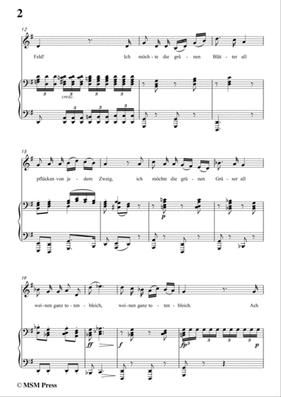Schubert-Die böse Farbe,from 'Die Schöne Müllerin',Op.25 No.17,in G Major,for Voice&Piano Voice scores gallery preview page 4