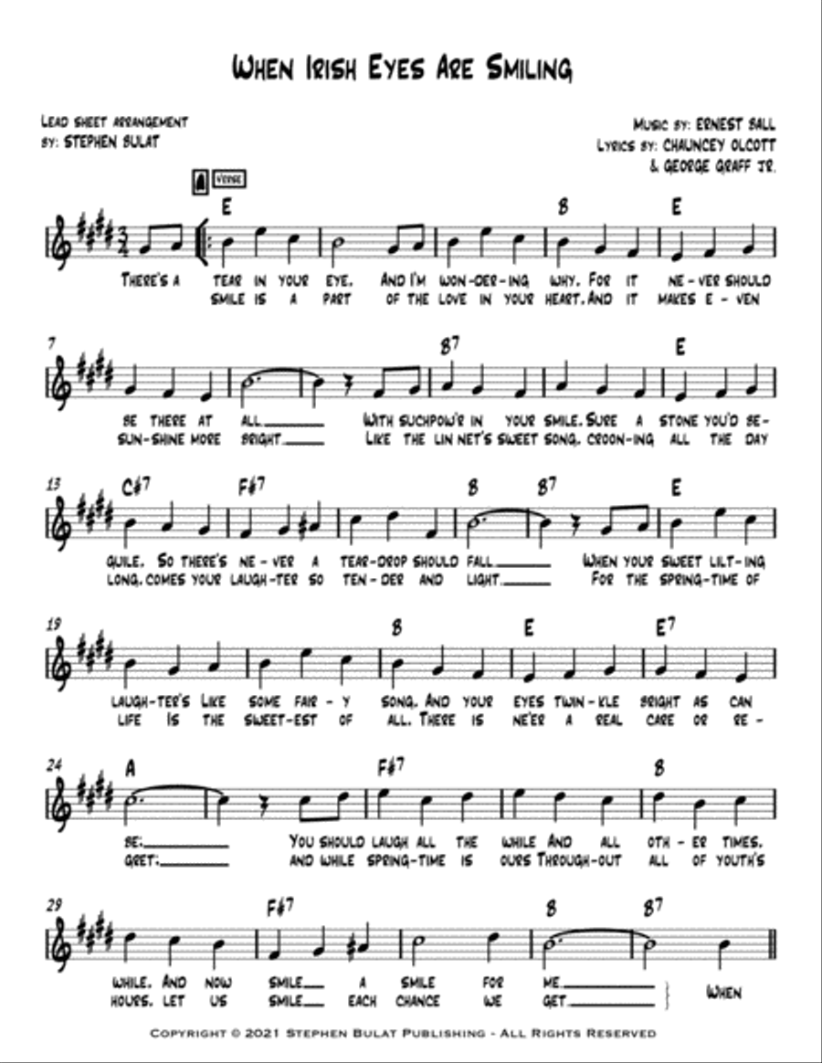 When Irish Eyes Are Smiling - Lead sheet (key of E)