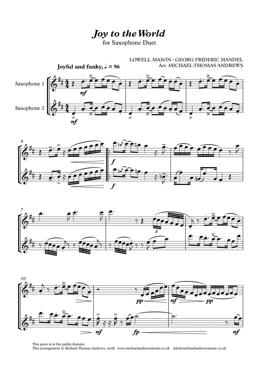 Joy to the World (for Saxophone Duet) Woodwind Duet scores gallery preview page 1