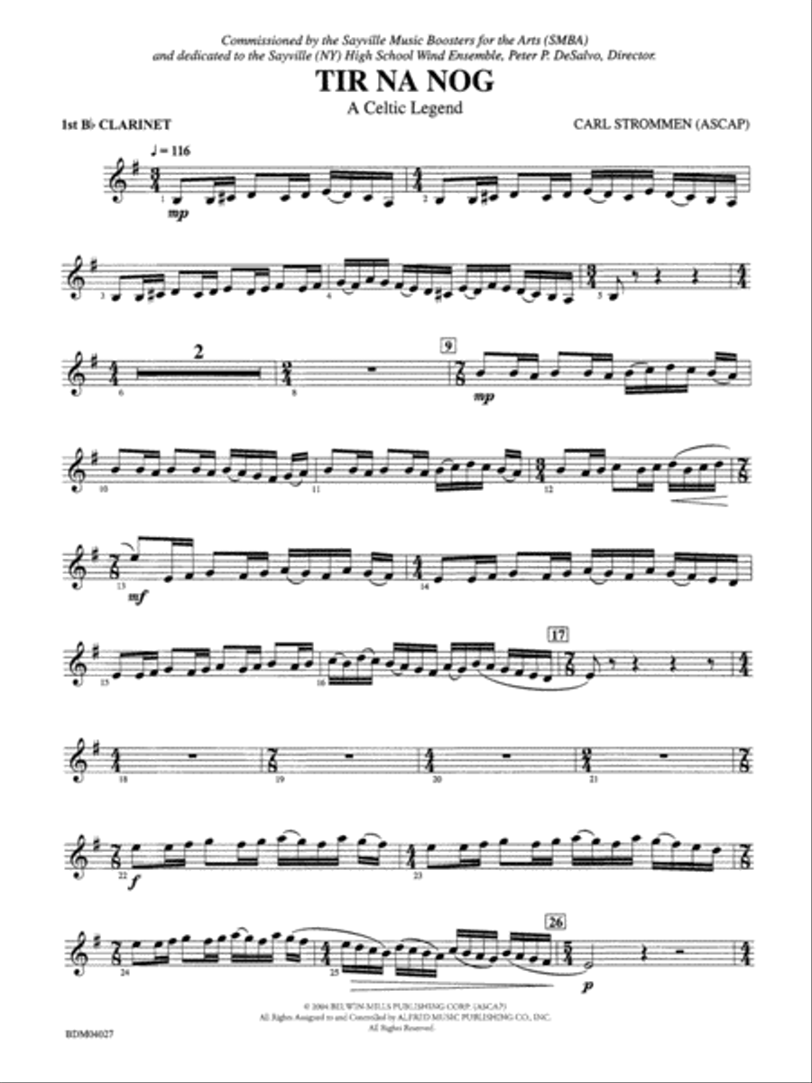 Tir Na Nog (A Celtic Legend): 1st B-flat Clarinet Concert Band scores gallery preview page 1