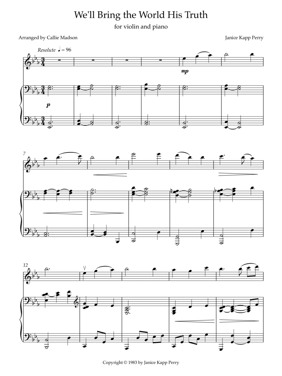 We'll Bring the World His Truth Violin Solo scores gallery preview page 1